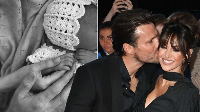 A comp of Michelle's baby with a photo of the couple