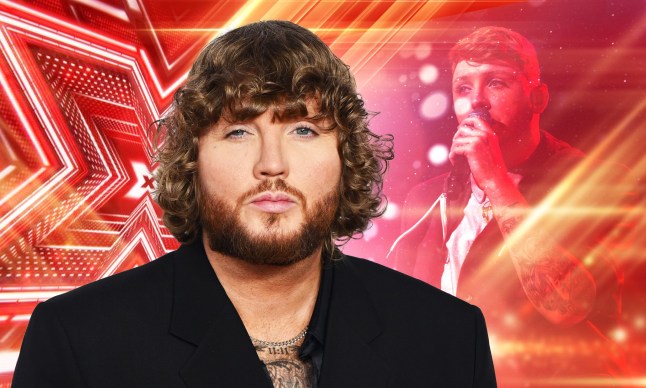 James Arthur on X Factor background with a faded photo of him younger