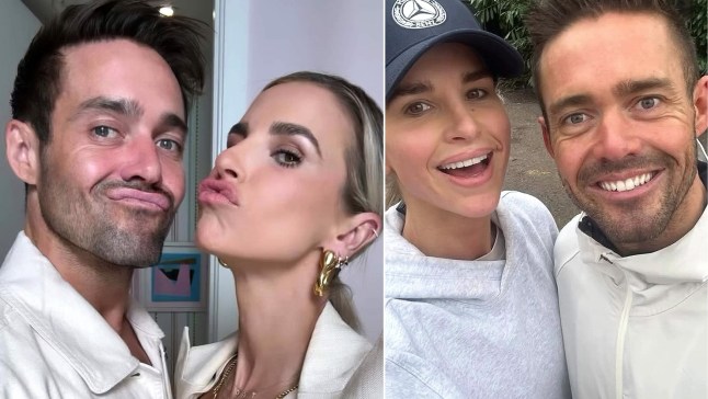 Compilation picture of Vogue Williams posing and smiling with husband Spencer Matthews
