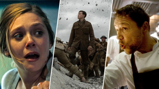 Elizabeth Olsen in Silent House looking scared over her shoulder, George Mackay as a young WW1 soldier on the front line in 1917 and Stephen Graham as a chef in Boiling Point