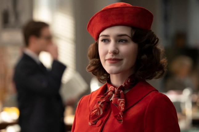 This image released by Amazon Prime Video shows Rachel Brosnahan in a scene from "The Marvelous Mrs. Maisel." (Philippe Antonello/Amazon Prime Video via AP)