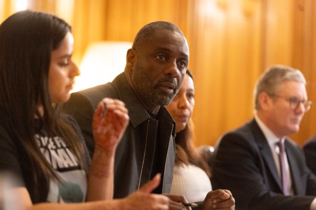 (left to right) Tanisha Dadar, the cousin of Ronan Kanda who was killed in 2022, actor Idris Elba, Yemi Hughes, whose 19-year-old son Andre Aderemi was murdered in 2016, and Prime Minister Sir Keir Starmer during a knife crime summit at 10 Downing Street, London. The Prime Minister has launched a new coalition to tackle knife crime, which aims to stop young people from being dragged into violent gangs. Picture date: Monday September 9, 2024. PA Photo. The coalition will bring together campaign groups, families of people who have lost their lives to knife crime, and young people who have been affected by it - as well as actor Idris Elba and Home Secretary Yvette Cooper. See PA story POLITICS Knives. Photo credit should read: Ian Vogler/Daily Mirror/PA Wire