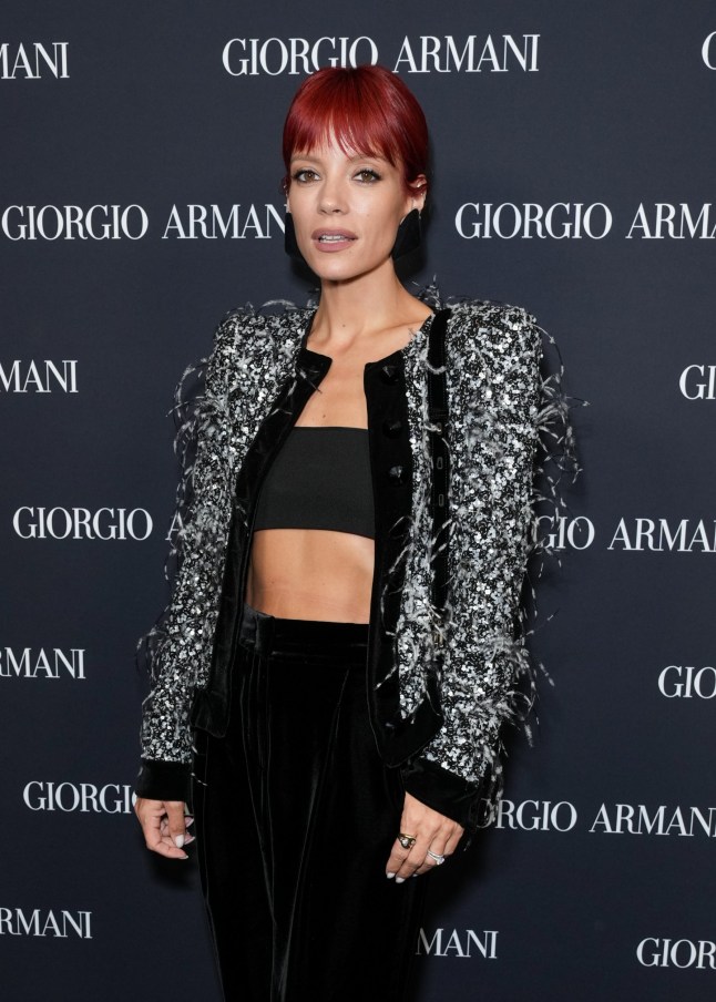 Lily Allen at the Giorgio Armani RTW Spring 2025 fashion show held at the Park Avenue Armory on October 17, 2024 in New York, New York. (Photo by John Nacion/WWD via Getty Images)