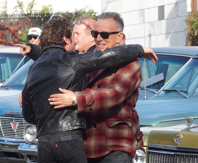 BAYONNE, NJ - NOVEMBER 04: Jeremy Allen White and Bruce Springsteen are seen on the set of "Deliver Me From Nowhere" on November 4, 2024 in Bayonne, New Jersey. (Photo by Bobby Bank/GC Images)