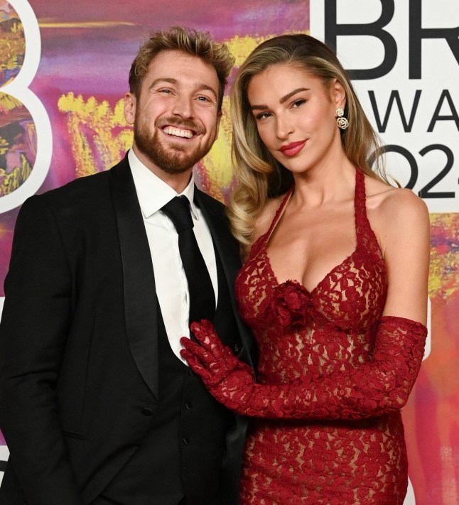 Mandatory Credit: Photo by David Fisher/Shutterstock (14368865bc) Sam Thompson and Zara McDermott BRIT Awards 2024, Arrivals, The O2 Arena, London, UK - 02 Mar 2024
