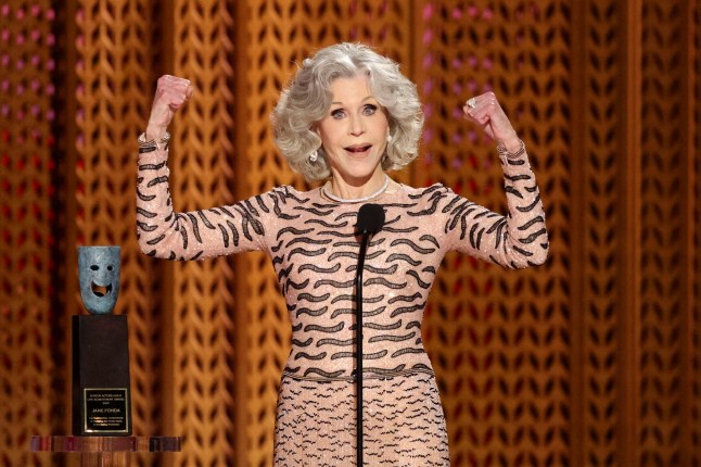 Jane FonJane Fonda punching her hands in the air as she accepts the lifetime achievement award at the SAG Awardsda receives the Live Achievement Award during the 31st Screen Actors Guild Awards, in Los Angeles, California, U.S., February 23, 2025. REUTERS/Mario Anzuoni TPX IMAGES OF THE DAY