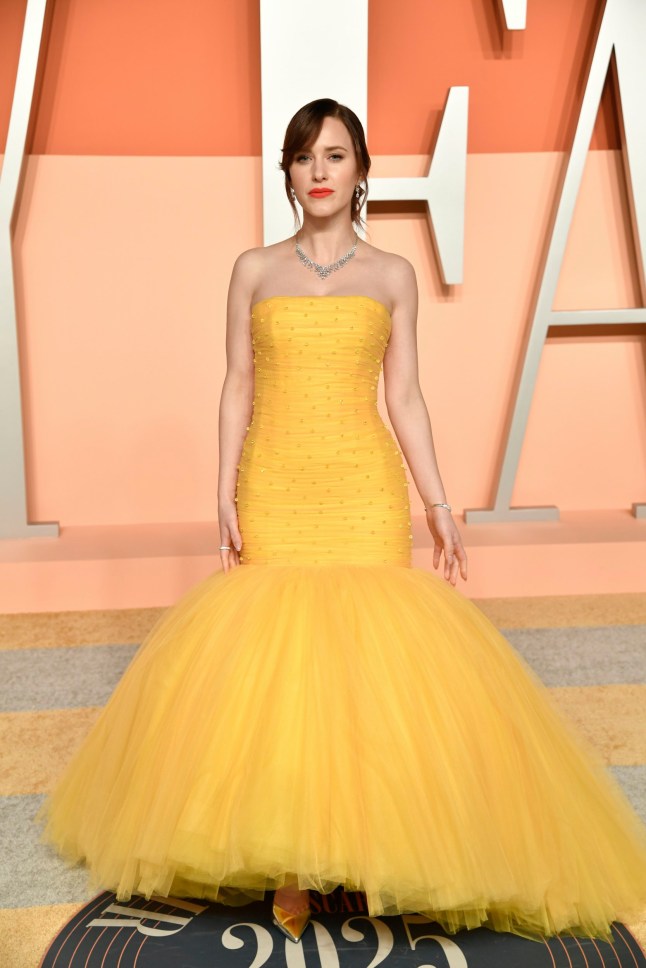 Rachel Brosnahan arrives at the Vanity Fair Oscar Party on Sunday, March 2, 2025, at the Wallis Annenberg Center for the Performing Arts in Beverly Hills, Calif. (Photo by Evan Agostini/Invision/AP)