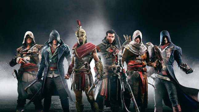 Assassin's Creed protagonists standing in a line