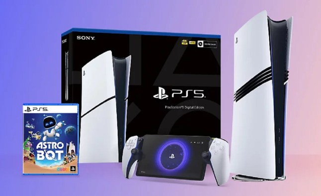 PS5 console with box, PlayStation Portal, and copy of Astro Bot