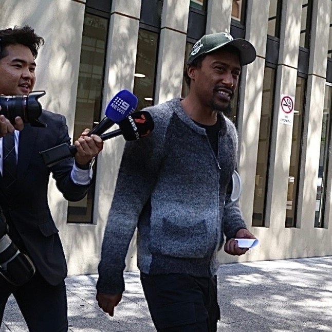 Yung Filly seen leaving the Central Law Courts in Perth. He wears a cap and blue jumper