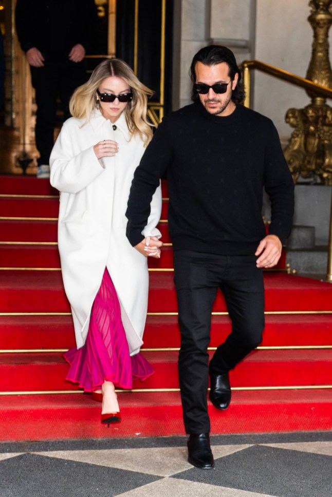 NEW YORK, NEW YORK - MARCH 07: Sydney Sweeney (L) and Jonathan Davino are seen in Midtown on March 07, 2024 in New York City. (Photo by Gotham/GC Images)