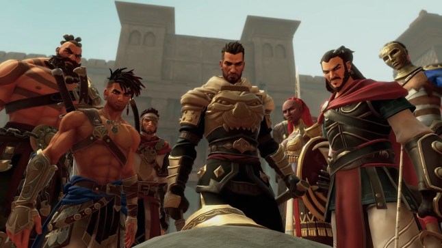 Prince of Persia The Lost Crown main cast in a group shot looking down