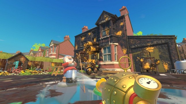 PowerWash Simulator player cleaning outside the house of Wallace and Gromit