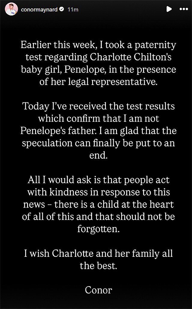 Conor Maynard confirms paternity results of Traitors' Charlotte Chilton's baby picture: connormaynard