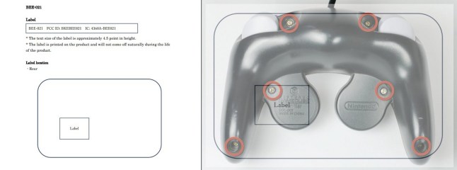 A diagram of a label next to the rear end of a GameCube controller