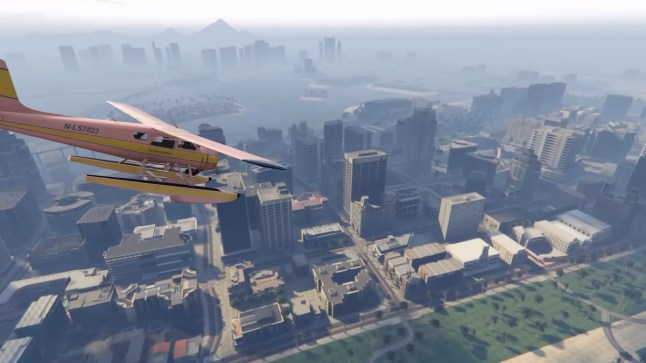 A plane flying over a fan made mod of the GTA 6 map