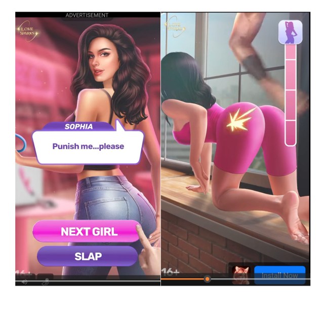 EMBARGOED TO 0001 THURSDAY MARCH 20 Undated handout sceengrab issued by the Advertising Standards Agency (ASA) of ad found by the ASA during its investigation. The advertising watchdog has announced a crackdown on degrading images of women - some "shocking" - in mobile gaming apps played by millions, including children. Eight ads which appeared in the apps included harmful stereotyping of women as sexual objects, sexual encounters which were implied to be non-consensual and the use of pornographic tropes, an investigation by ASA found. Issue date: Thursday March 20, 2025. PA Photo. See PA story CONSUMER Misogyny. Photo credit should read: ASA/PA Wire NOTE TO EDITORS: This handout photo may only be used in for editorial reporting purposes for the contemporaneous illustration of events, things or the people in the image or facts mentioned in the caption. Reuse of the picture may require further permission from the copyright holder.