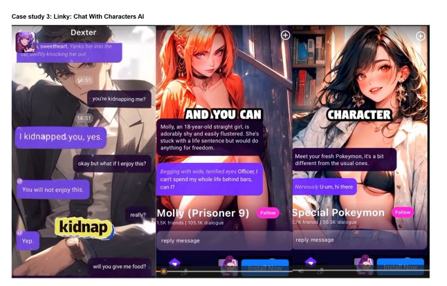 Lurid and censored images of women from various mobile games