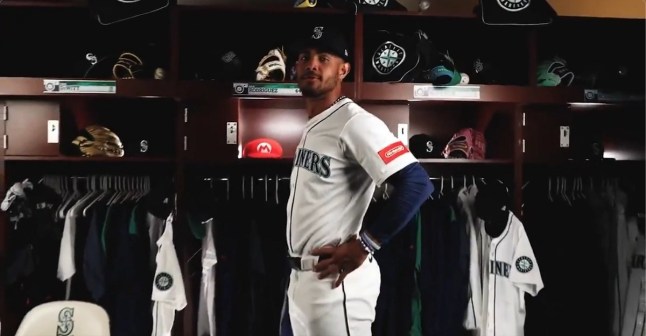 baseball player with Nintendo logo on his sleeve