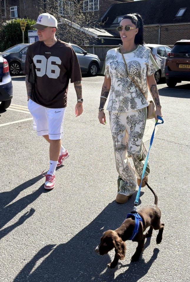 BGUK_3190799 - UK, UNITED KINGDOM - *PREMIUM-EXCLUSIVE* - *MUST CALL FOR PRICING BEFORE USAGE*?? The British Model Katie Price aka Jordan is seen sporting her Safari Tracksuit from the brand JYY London, cut some style wearing her Gucci handbag out with her beau JJ Slater. The couple took their adorable Cocker Spaniel named Rookie for a sunny afternoon stroll during Katie's lunch break from her Easter Panto Production where the star will play the role of the Fairy in a retelling of 'Pinocchio' in Croydon at Fairfield Halls. A keen animal lover, Katie has owned various animals in the past, However, the star has also faced much publicised criticism for her treatment of animals with reports indicate that at least eight of her animals have died under her care, including five dogs, a horse, and a chameleon. Pictured: Katie Price - Jordan - JJ Slater BACKGRID UK 26 MARCH 2025 UK: +44 208 344 2007 / uksales@backgrid.com USA: +1 310 798 9111 / usasales@backgrid.com *Pictures Containing Children Please Pixelate Face Prior To Publication*