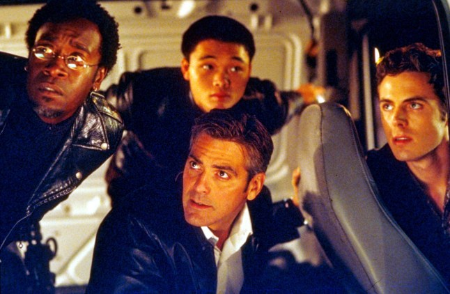 Editorial use only. No book cover usage. Mandatory Credit: Photo by Moviestore/REX/Shutterstock (1615644a) Ocean's 11 (Ocean Eleven), Don Cheadle, Shaobo Qin, George Clooney, Casey Affleck Film and Television