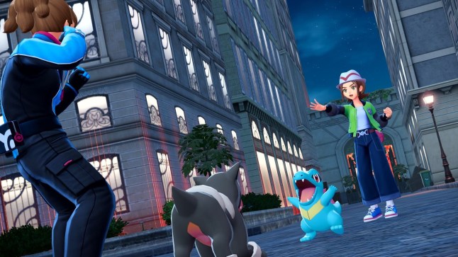 Pokémon Legends: Z-A screenshot of a trainer fight at night