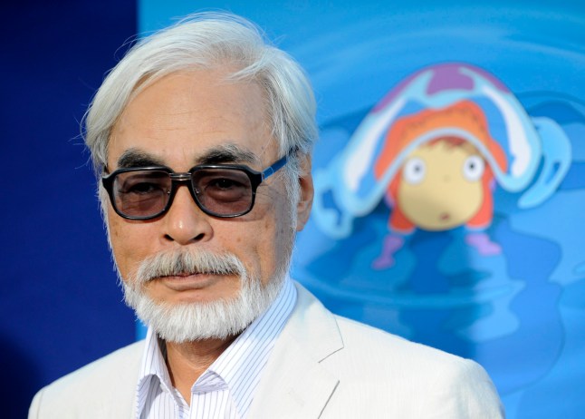 FILE - Hayao Miyazaki of Japan, director of the animated film "Ponyo," poses at a special screening of the film in Los Angeles on July 27, 2009. (AP Photo/Chris Pizzello, File)