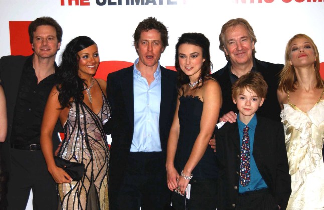 **IMAGE OUTSIDE OF SUBSCRIPTION DEAL, FEES APPLY, PLEASE CONTACT YOUR ACCOUNT MANAGER** Mandatory Credit: Photo by Alan Davidson/REX/Shutterstock (7527631by) Colin Firth Martine Mccutcheon Hugh Grant Keira Knightley Alan Rickman Thomas Sangster & Heike Makatsch Uk Premiere of 'Love Actually' in Aid of Comic Relief at the Odeon, Leicester Square - 16 Nov 2003