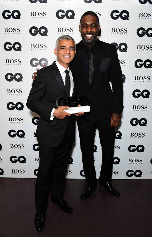 Sadiq Khan with his Best Politician award with Idris Elba during the GQ Men of the Year Awards 2017 held at the Tate Modern, London.