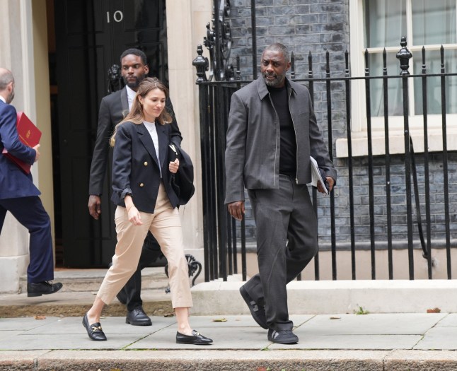 Actor Idris Elba (right) leaves 10 Downing Street, London, following a knife crime summit hosted by Prime Minister Sir Keir Starmer, as he launched a new coalition to tackle knife crime, which aims to stop young people from being dragged into violent gangs. Picture date: Monday September 9, 2024.