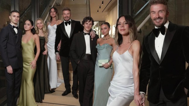 Compilation picture of The Beckham family in formalwear. Second picture shows Victoria and David together