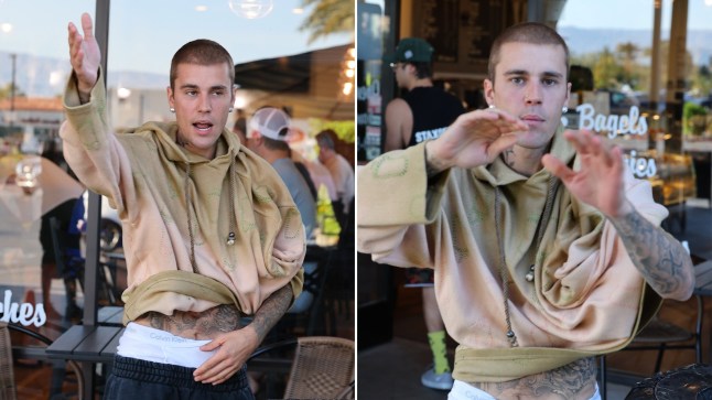 Justin Bieber outside a coffee shop
