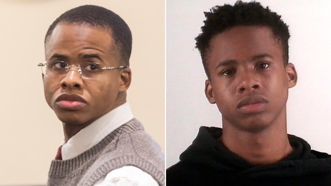 A compilation image of Tay-K in court and his mugshot