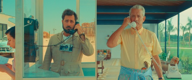 Film handout: Asteroid City (L to R) Jake Ryan, Jason Schwartzman and Tom Hanks in director Wes Anderson's ASTEROID CITY, a Focus Features release. Credit: Courtesy of Pop. 87 Productions/Focus Features