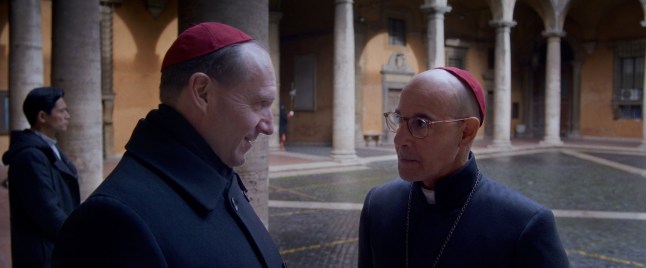 Undated film still from Conclave. Pictured: Ralph Fiennes as Cardinal Thomas Lawrence and Stanley Tucci as Cardinal Aldo Bellini. See PA Feature SHOWBIZ Download Reviews. WARNING: This picture must only be used to accompany PA Feature SHOWBIZ Download Reviews. PA Photo. Picture credit should read: Focus Features, LLC. All Rights Reserved. NOTE TO EDITORS: This picture must only be used to accompany PA Feature SHOWBIZ Download Reviews.