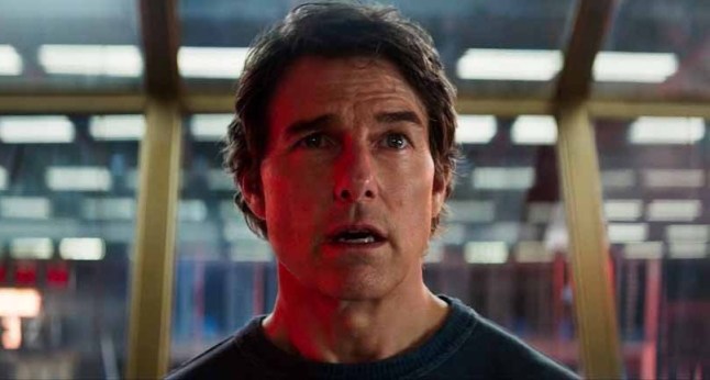 Tom Cruise as Ethan Hunt in the Mission: Impossible – The Final Reckoning trailer, looking shocked about something.