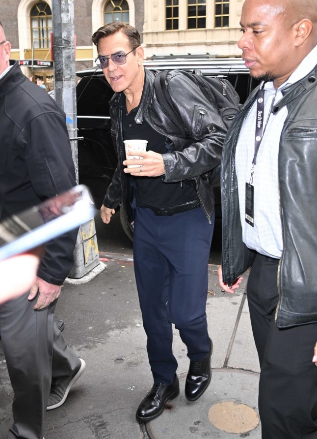 New York, NY - *EXCLUSIVE* - Actor George Clooney takes time to greet fans and sign playbills on Broadway in New York. The Hollywood star shares a lighthearted moment, joking about feeling old as he connects with admirers. Pictured: George Clooney BACKGRID USA 15 MARCH 2025 USA: +1 310 798 9111 / usasales@backgrid.com UK: +44 208 344 2007 / uksales@backgrid.com *UK Clients - Pictures Containing Children Please Pixelate Face Prior To Publication*