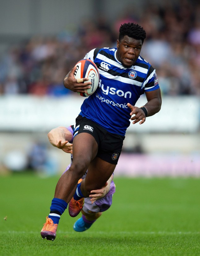 **IMAGE OUTSIDE OF SUBSCRIPTION DEAL, FEES APPLY, PLEASE CONTACT YOUR ACCOUNT MANAGER** Mandatory Credit: Photo by Patrick Khachfe/JMP/REX/Shutterstock (10421173bb) Levi Davis of Bath Rugby gets past James Short of Exeter Chiefs Exeter Chiefs v Bath Rugby, UK - 21 Sep 2019