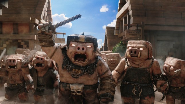 This image released by Warner Bros. Pictures shows a scene from "A Minecraft Movie." (Warner Bros. Pictures via AP)