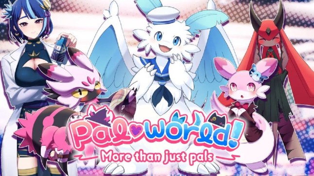 A logo and characters for a Palworld dating sim made for April Fool's day