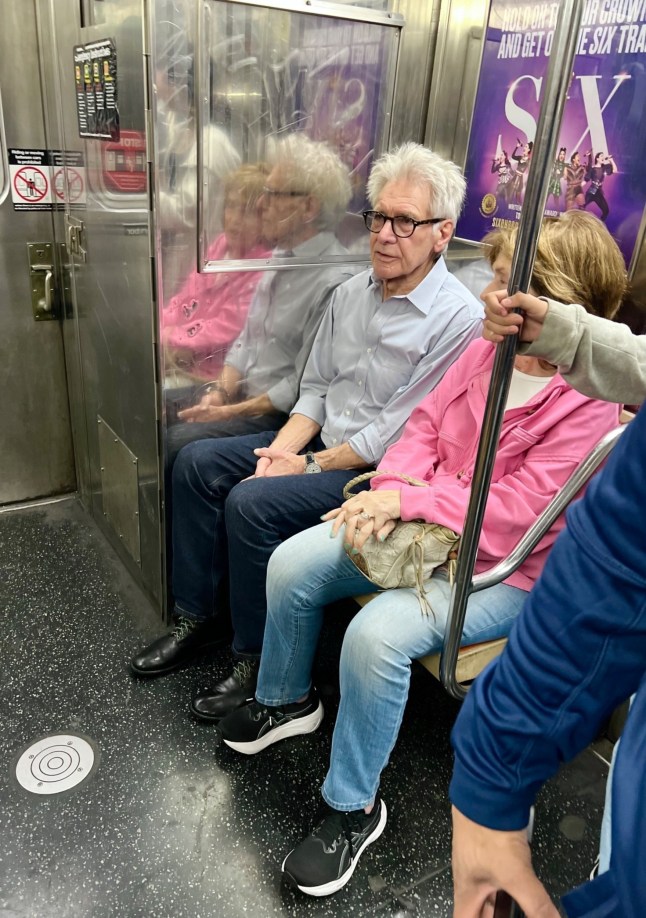 New York, NY - *PREMIUM-EXCLUSIVE* **WEB EMBARGO UNTIL 11:45 AM ET ON APRIL 1, 2025**- **Pictures Taken on March 29th, 2025** Legendary actor Harrison Ford proves he's just like us as he takes a rare ride on the New York City Subway, mingling with commuters during an outing with wife Calista Flockhart. The couple was spotted strolling through Manhattan's Upper West Side, shopping at Citarella Gourmet Market, and heading to a nearby train station. After sharing a tender kiss goodbye, Calista rushed to catch her Express Downtown 2 train for her Off-Broadway play 'Curse of the Starving Class', while Harrison followed her instructions to take the local Downtown 1 train, getting off at 59th Street-Columbus Circle Station. Once aboard, Ford blended in seamlessly with the local commuters, even striking up a conversation with a fellow passenger, telling her that he hadn???t taken the train in years. This marks Harrison Ford???s first public appearance since his shingles diagnosis forced him to cancel at this year???s Oscars ceremony. Pictured: Harrison Ford, Calista Flockhart BACKGRID USA 1 APRIL 2025 BYLINE MUST READ: BrosNYC / BACKGRID USA: +1 310 798 9111 / usasales@backgrid.com UK: +44 208 344 2007 / uksales@backgrid.com *UK Clients - Pictures Containing Children Please Pixelate Face Prior To Publication*