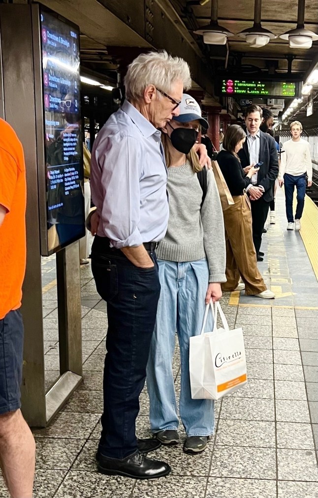 New York, NY - *PREMIUM-EXCLUSIVE* **WEB EMBARGO UNTIL 11:45 AM ET ON APRIL 1, 2025**- **Pictures Taken on March 29th, 2025** Legendary actor Harrison Ford proves he's just like us as he takes a rare ride on the New York City Subway, mingling with commuters during an outing with wife Calista Flockhart. The couple was spotted strolling through Manhattan's Upper West Side, shopping at Citarella Gourmet Market, and heading to a nearby train station. After sharing a tender kiss goodbye, Calista rushed to catch her Express Downtown 2 train for her Off-Broadway play 'Curse of the Starving Class', while Harrison followed her instructions to take the local Downtown 1 train, getting off at 59th Street-Columbus Circle Station. Once aboard, Ford blended in seamlessly with the local commuters, even striking up a conversation with a fellow passenger, telling her that he hadn???t taken the train in years. This marks Harrison Ford???s first public appearance since his shingles diagnosis forced him to cancel at this year???s Oscars ceremony. Pictured: Harrison Ford, Calista Flockhart BACKGRID USA 1 APRIL 2025 BYLINE MUST READ: BrosNYC / BACKGRID USA: +1 310 798 9111 / usasales@backgrid.com UK: +44 208 344 2007 / uksales@backgrid.com *UK Clients - Pictures Containing Children Please Pixelate Face Prior To Publication*