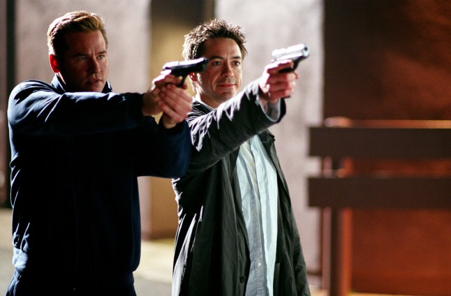 For Editorial Use Mandatory Credit: Photo by APC/THA/Shutterstock (15072594oa) Studio Publicity Still from "Kiss Kiss, Bang Bang" Val Kilmer, Robert Downey Jr. ? 2005 Warner Brothers Photo by John Bramley Archival Cinema