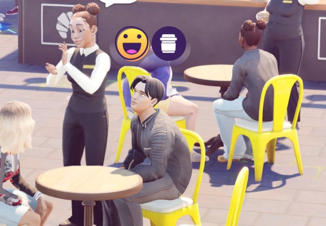 People sitting at an outdoor cafe in The Sims Project Rene
