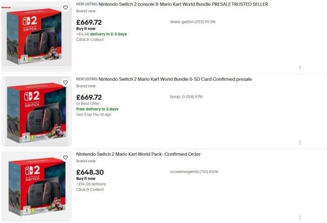 Nintendo Switch 2 bundles on eBay