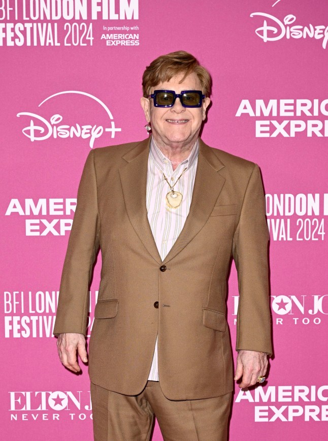 LONDON, ENGLAND - OCTOBER 10: Elton John attends the "Elton John: Never Too Late" Headline Gala during the 68th BFI London Film Festival at The Royal Festival Hall on October 10, 2024 in London, England. (Photo by Gareth Cattermole/Getty Images for BFI)
