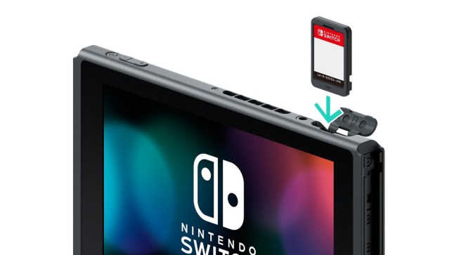 Nintendo Switch game cartridge being slotted into the console