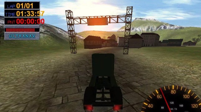 Big Rigs gameplay of truck racing towards town