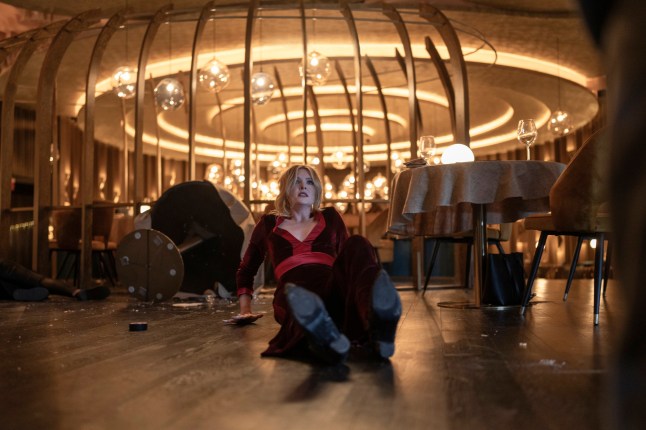 This image released by Universal Pictures shows Meghann Fahy in a scene from "Drop." (Universal Pictures via AP)