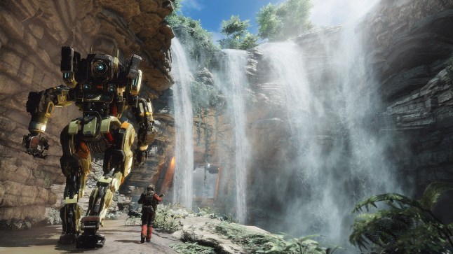 Titanfall 2 screenshot of robot near waterfall